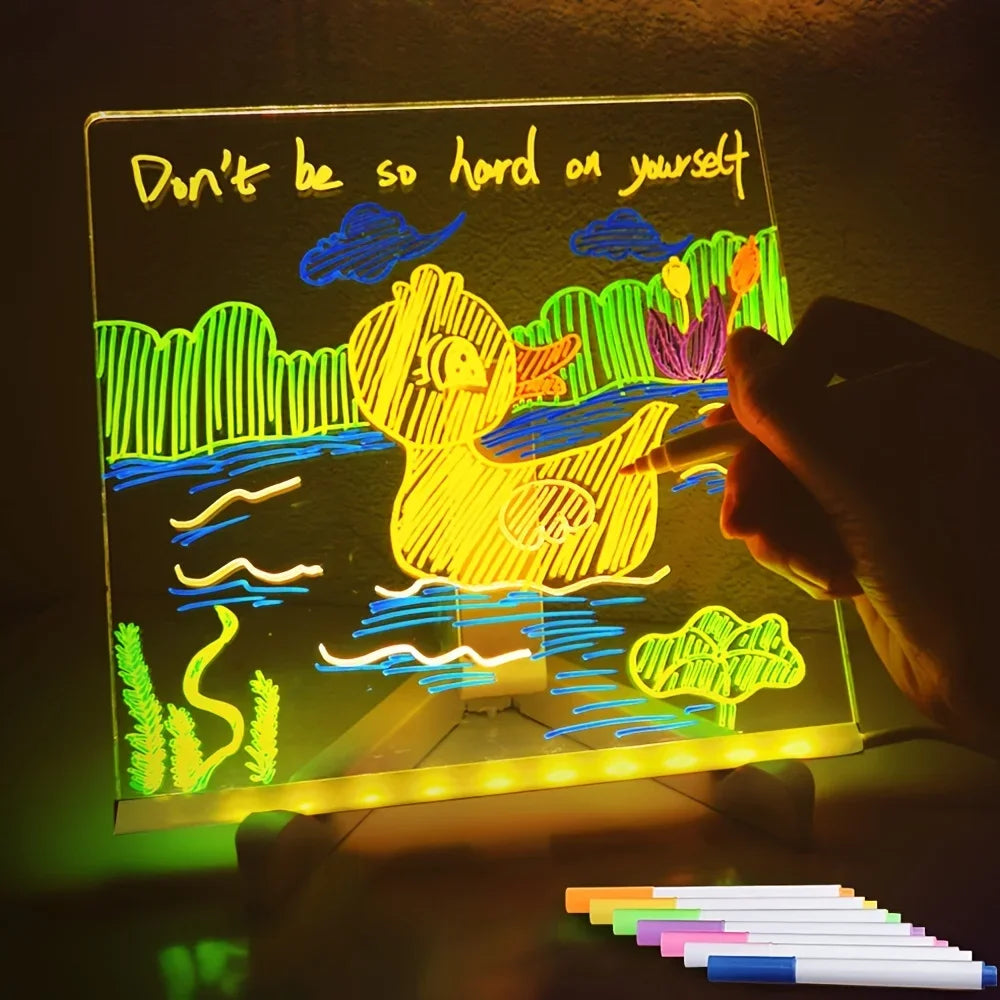 LED Note Board Night Light With Colorful 7 Pens DIY Acrylic Message Board Erasable Painting Drawing Board For Kids Birthday Gift