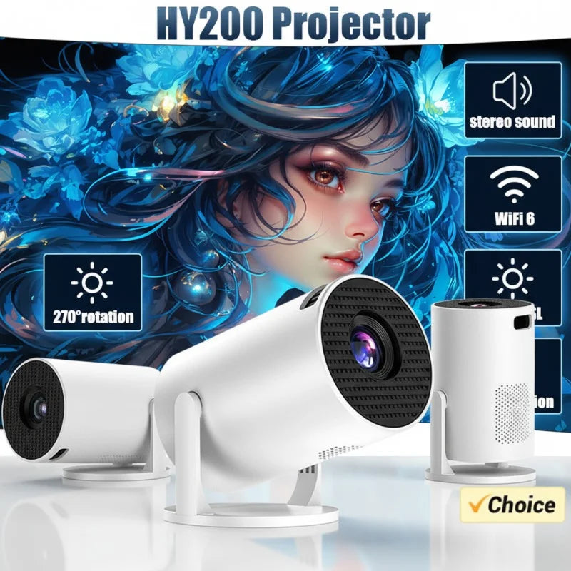 HY200 Portable HD Projector - 1080P WiFi Projector with Adjustable Stand