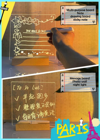 LED Note Board Night Light With Colorful 7 Pens DIY Acrylic Message Board Erasable Painting Drawing Board For Kids Birthday Gift