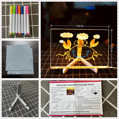 LED Note Board Night Light With Colorful 7 Pens DIY Acrylic Message Board Erasable Painting Drawing Board For Kids Birthday Gift