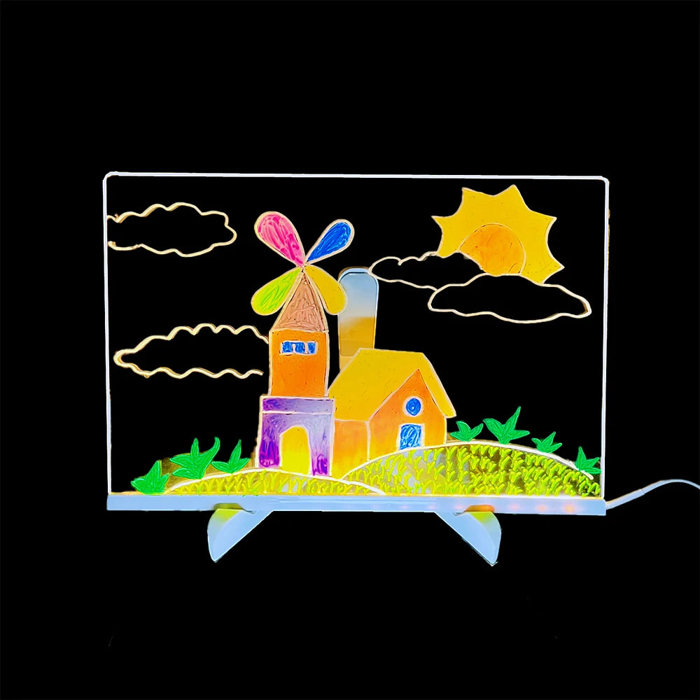 LED Note Board Night Light With Colorful 7 Pens DIY Acrylic Message Board Erasable Painting Drawing Board For Kids Birthday Gift