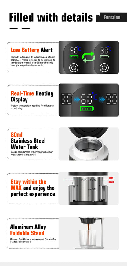 3-in-1 Portable Espresso Maker with Digital Display