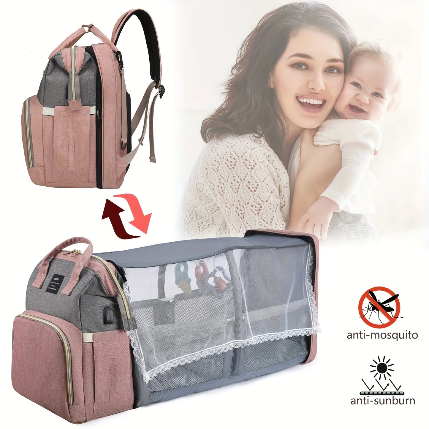 Convertible Baby Backpack with Built-in Folding Crib Bed