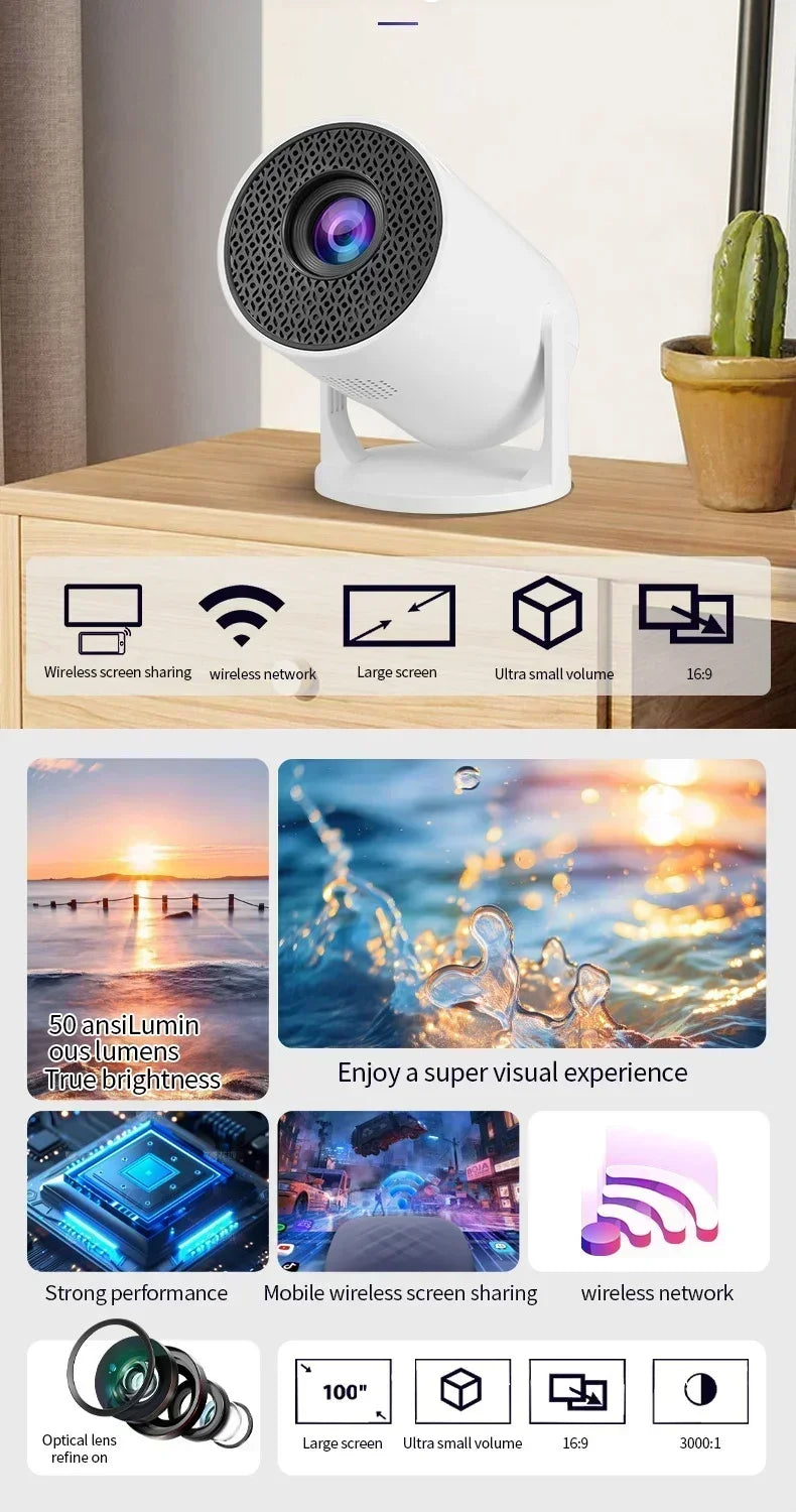 HY200 Portable HD Projector - 1080P WiFi Projector with Adjustable Stand