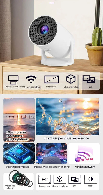 HY200 Portable HD Projector - 1080P WiFi Projector with Adjustable Stand