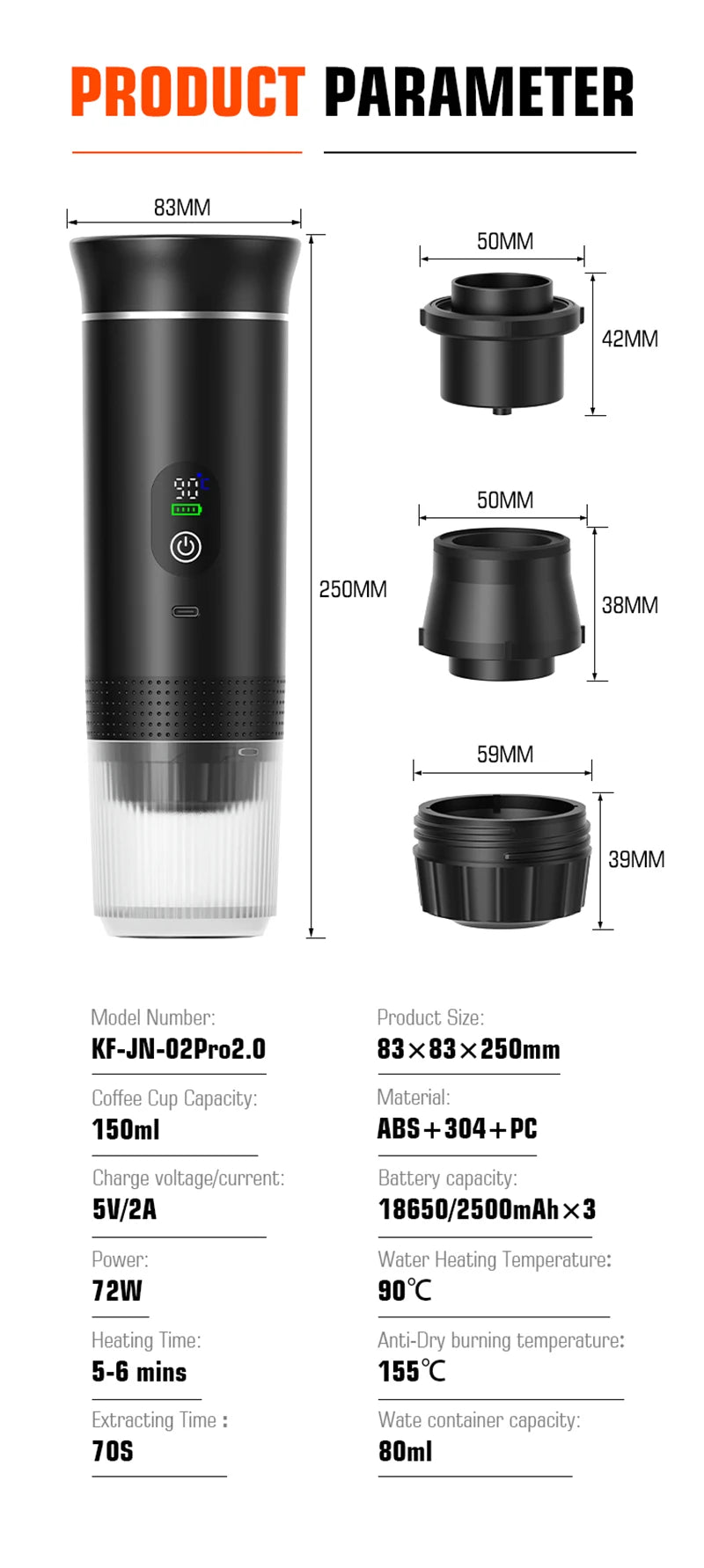 3-in-1 Portable Espresso Maker with Digital Display