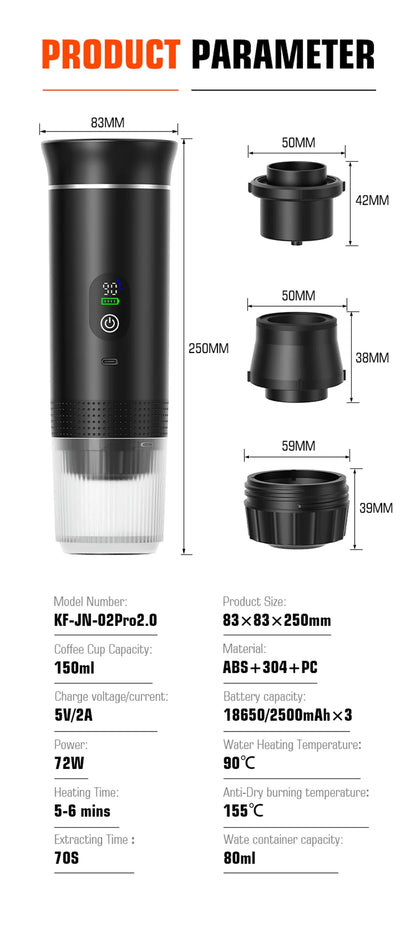 3-in-1 Portable Espresso Maker with Digital Display