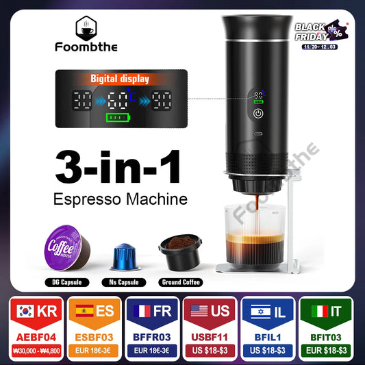3-in-1 Portable Espresso Maker with Digital Display