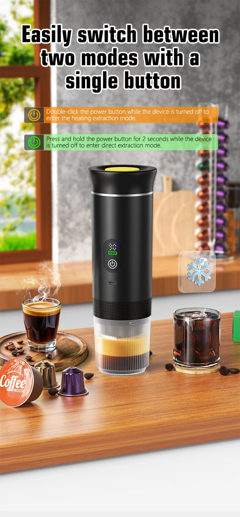 3-in-1 Portable Espresso Maker with Digital Display