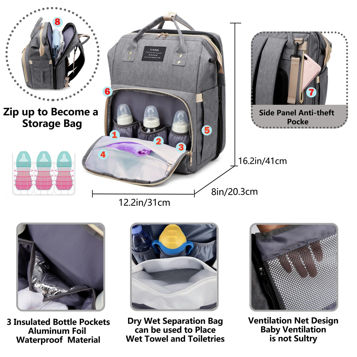 Convertible Baby Backpack with Built-in Folding Crib Bed